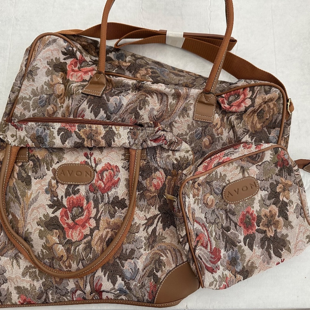 NEW Set of Three Retro Vintage AVON Canvas Tote Bag Set